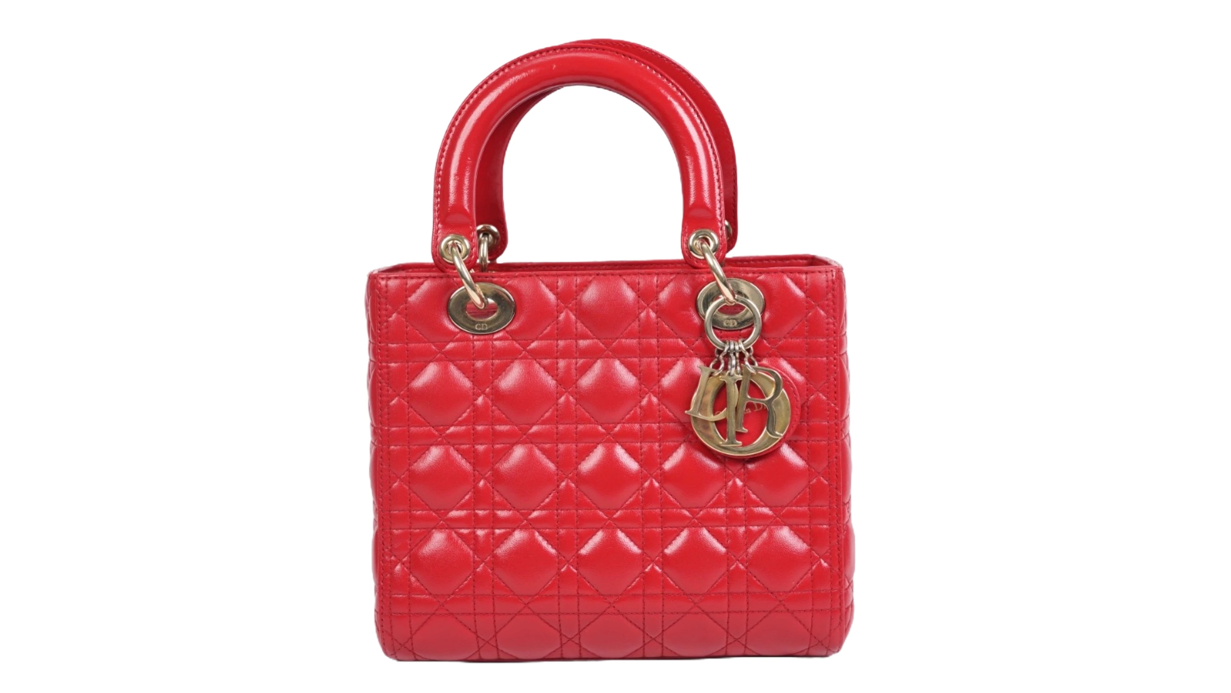 Before Lady Dior handbag colour restoration showing fading and surface wear