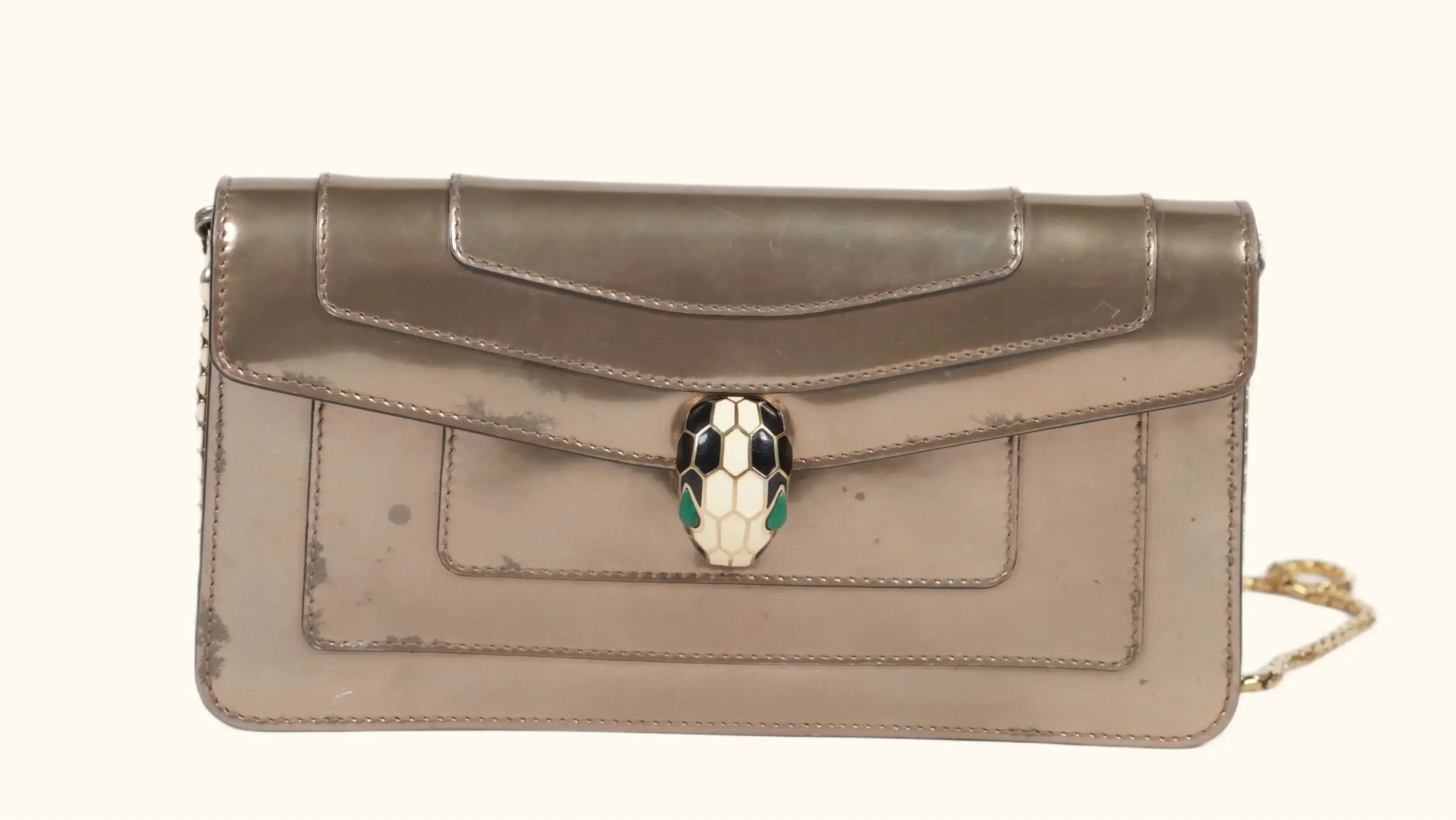 After Bvlgari clutch restoration radiant rose gold metallic finish with refined sheen