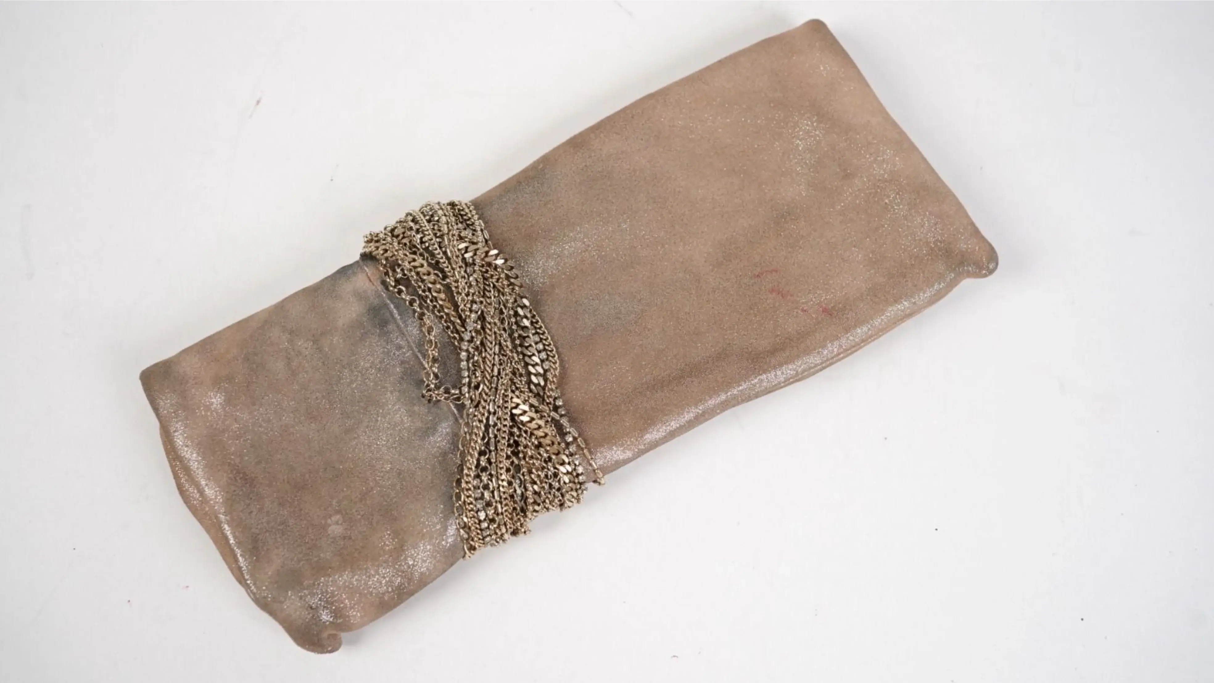 After Jimmy Choo clutch restoration rich chocolate brown metallic finish with refined lustre