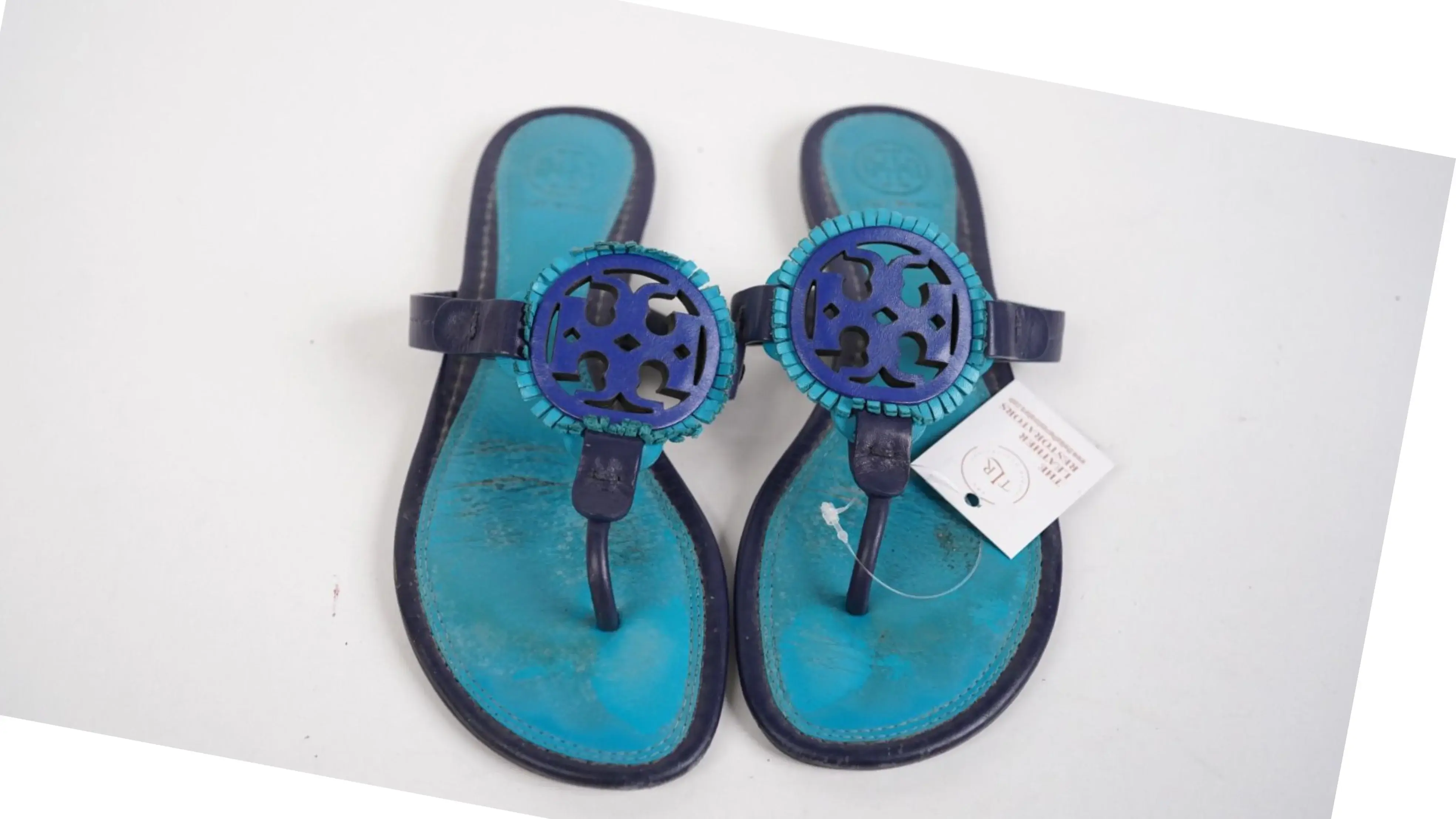 After Tory Burch slippers colour restoration with renewed tone and smooth finish