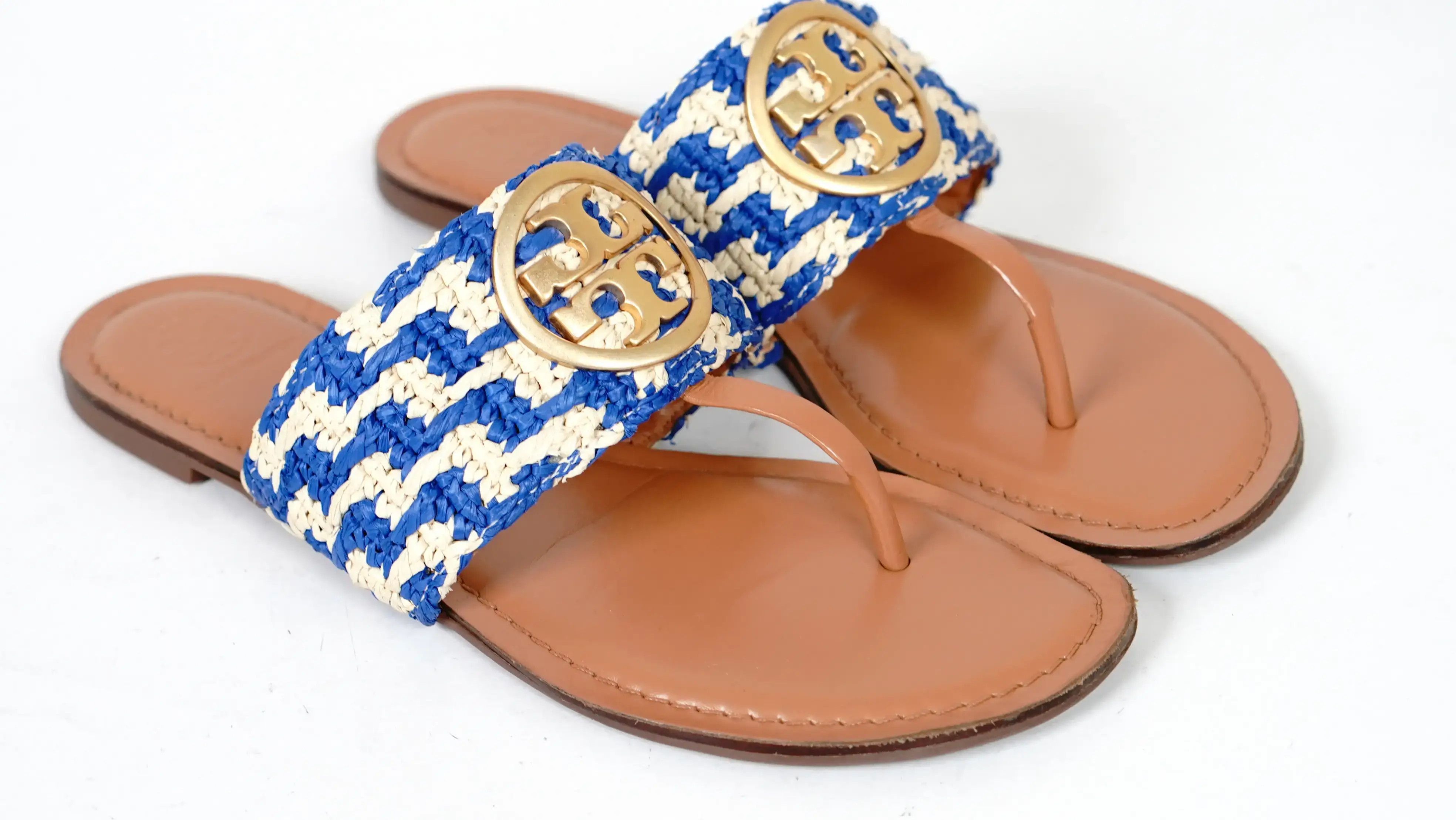 Before Tory Burch slipper restoration faded surface with uneven tone